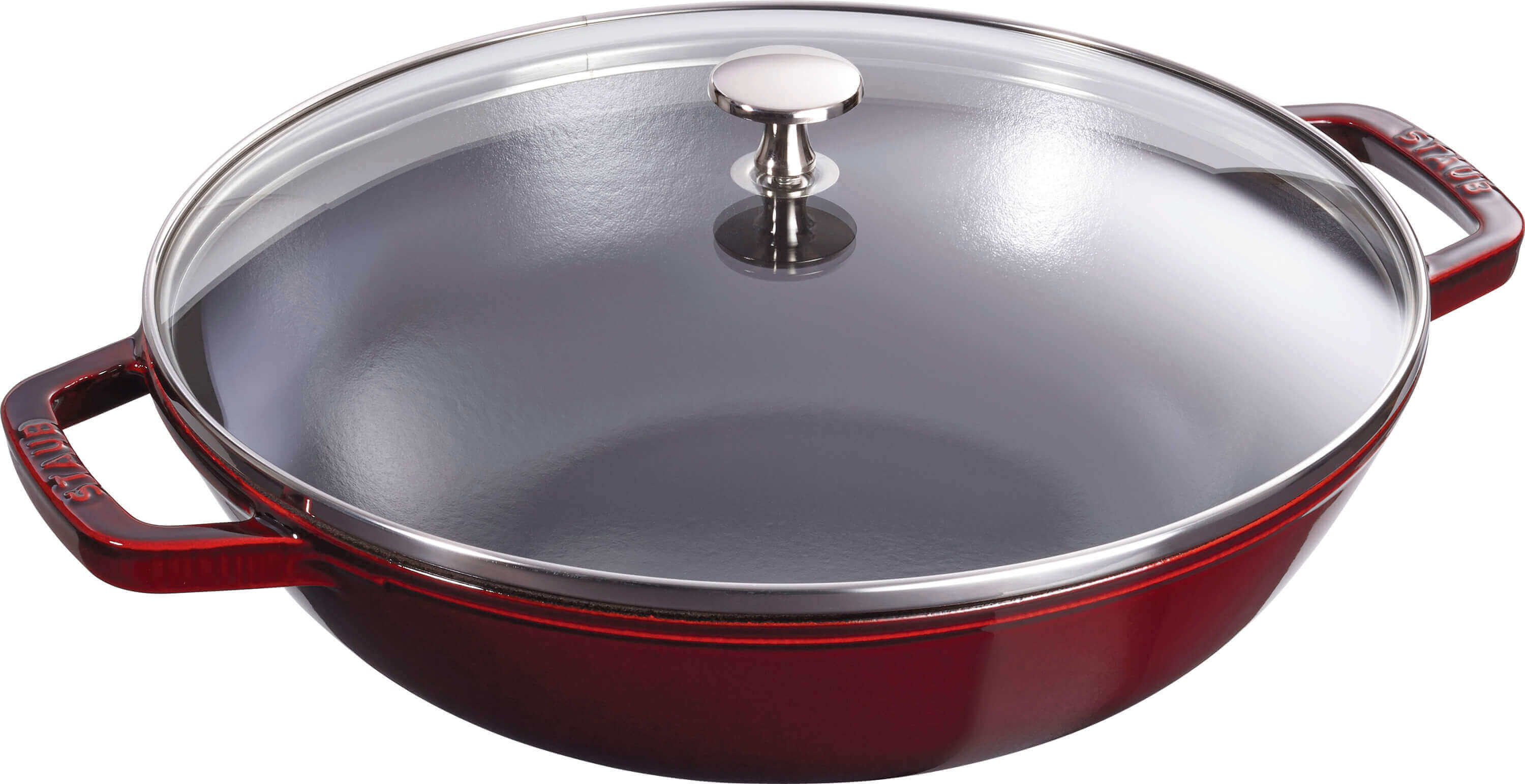 STAUB Wok żeliwny z pokrywką 30 cm, grenadynowy