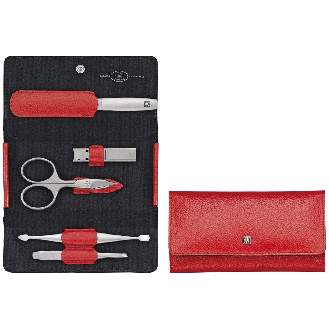 ZWILLING TWINOX Reise-Set - rotes Lederetui, 5 Teile