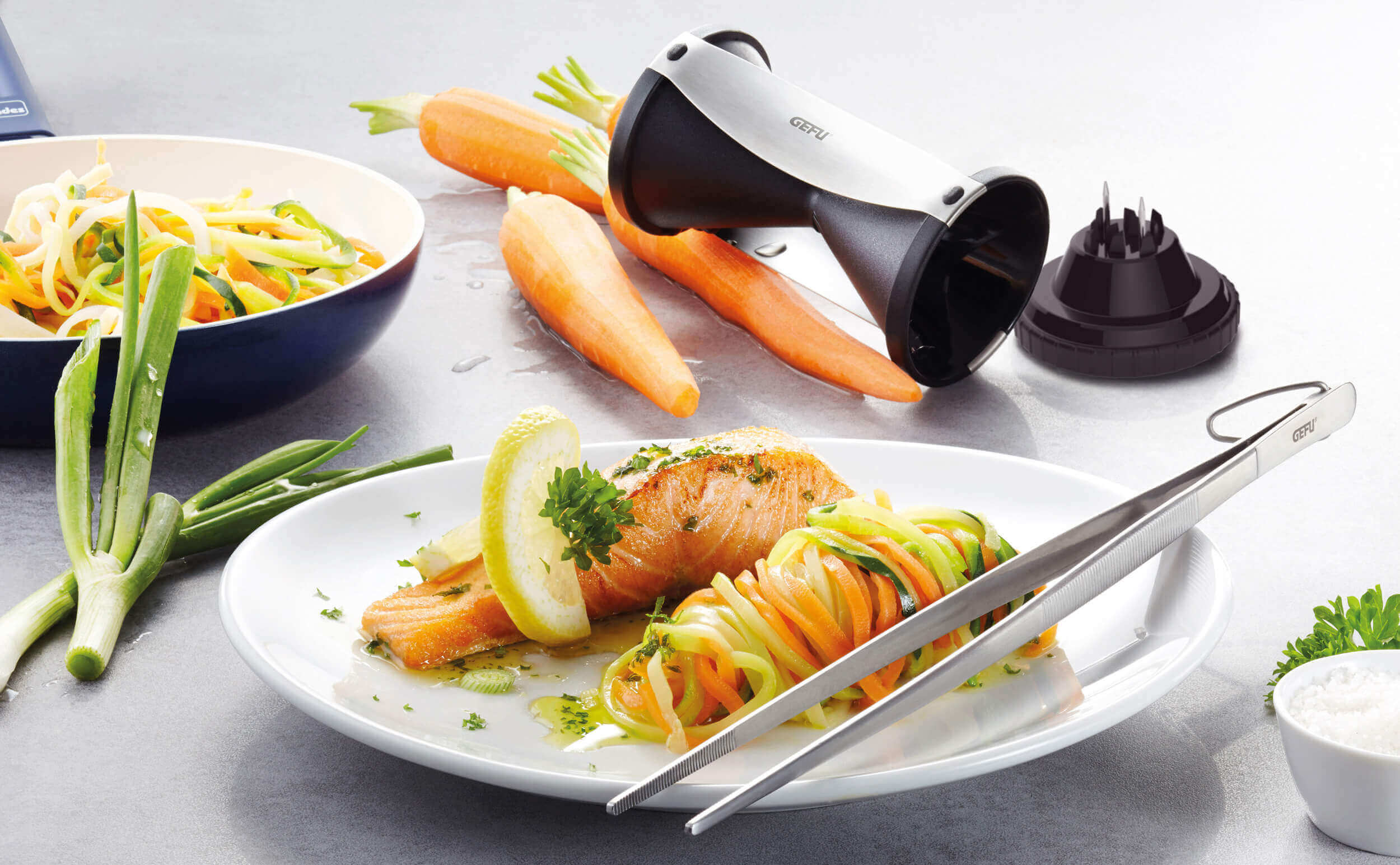 GEFU SPIRELLI® Spiralschneider + Küchentweezers