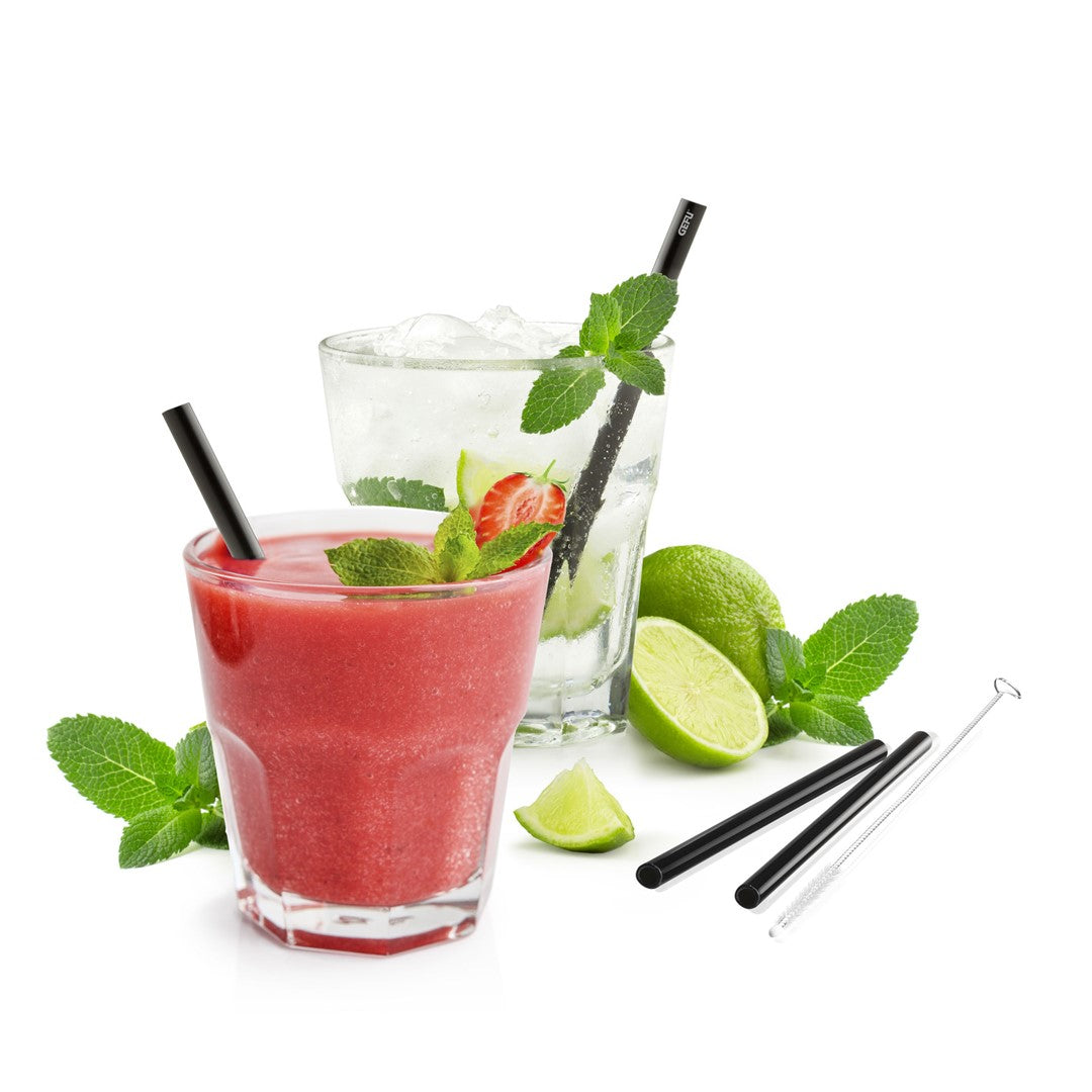 GEFU FUTURE Set von 4 schwarzen Strohhalmen 13 cm