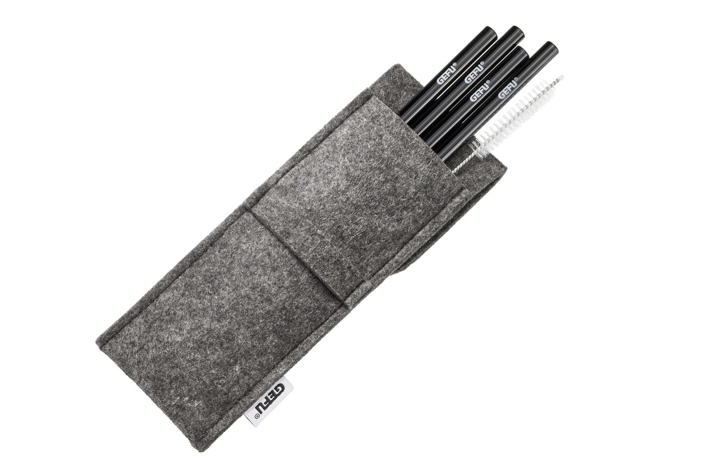 GEFU FUTURE Set von 4 schwarzen Strohhalmen 18 cm + Etui