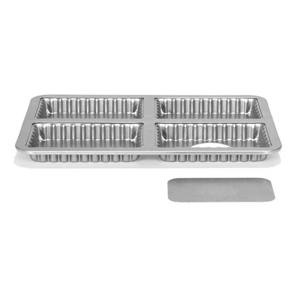 PATISSE SILVER-TOP Mold for 4 rectangular mini tarts/quiches with a removable bottom