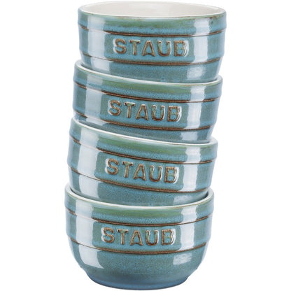 STAUB XS-MINIS Zestaw 4 ramekinów okrągłych 9 cm, antyczny turkusowy