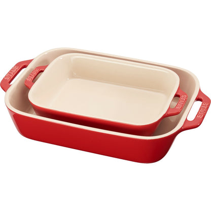 STAUB COOKING Set bestehend aus 2 rechteckigen Servierschalen, rot