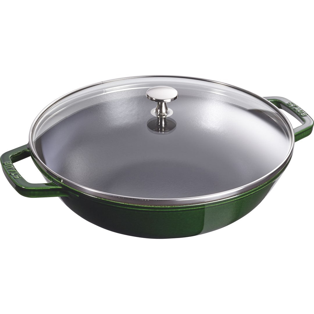 STAUB Wok żeliwny z pokrywką 30 cm, zielony