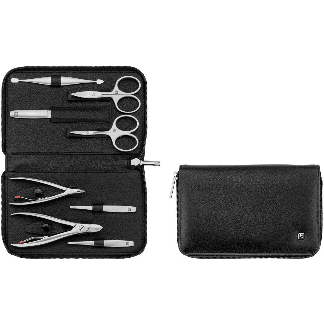 ZWILLING TWINOX Reise-Set – schwarze Lederhülle, 8 Teile