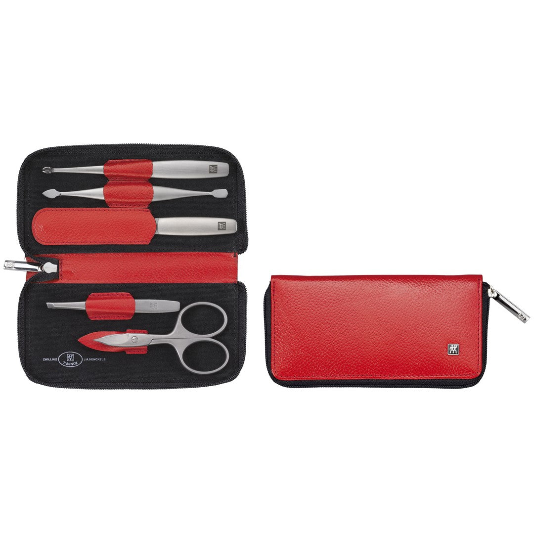 ZWILLING TWINOX Zestaw podróżny – czerwone skórzane etui, 5 elementów