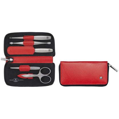 ZWILLING TWINOX Zestaw podróżny – czerwone skórzane etui, 5 elementów