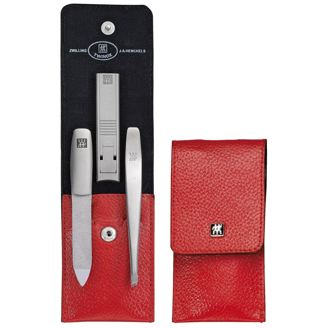 ZWILLING TWINOX Maniküre-Set - rote Lederhülle, 3 Teile
