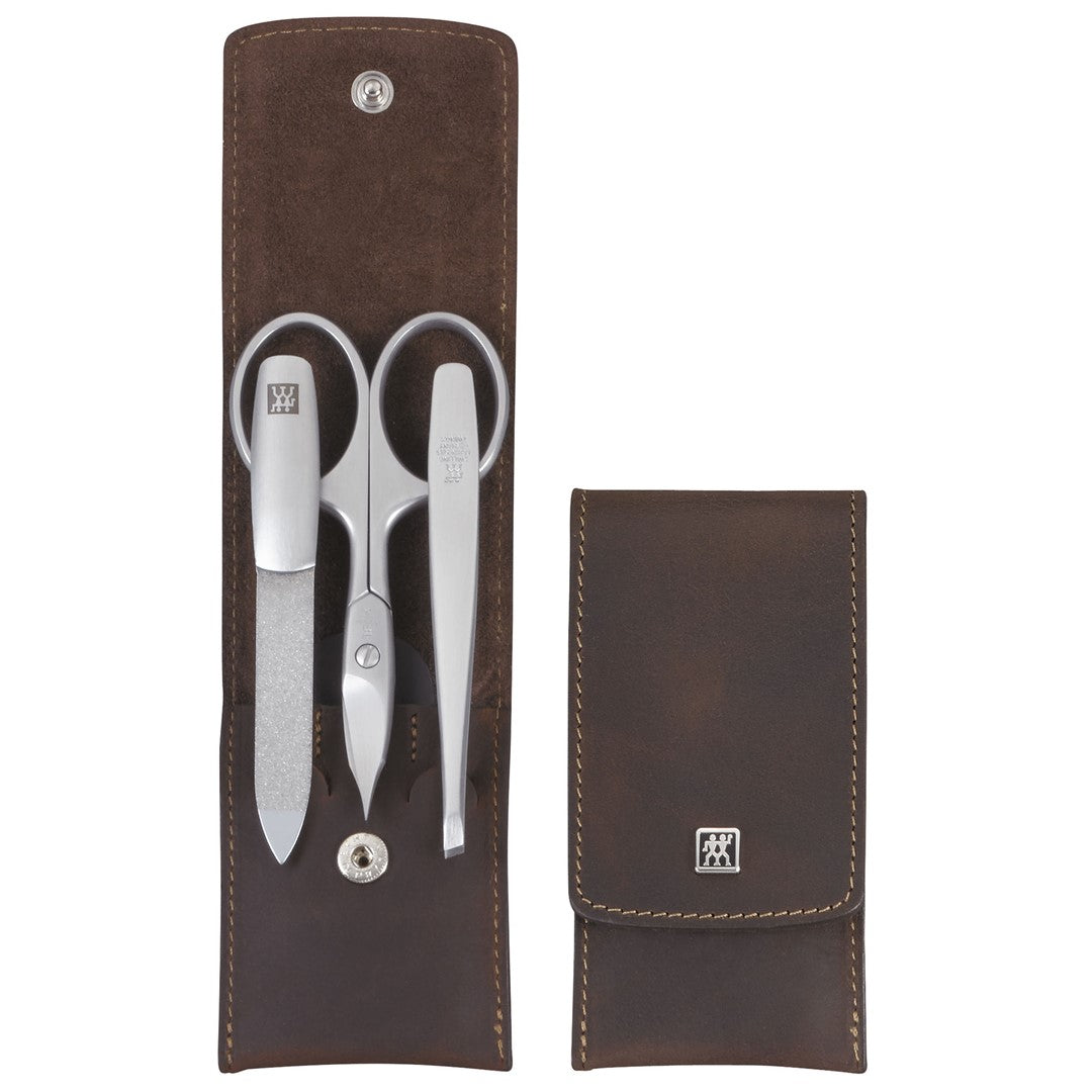ZWILLING TWINOX Reisekit - braune Lederhülle, 3 Teile