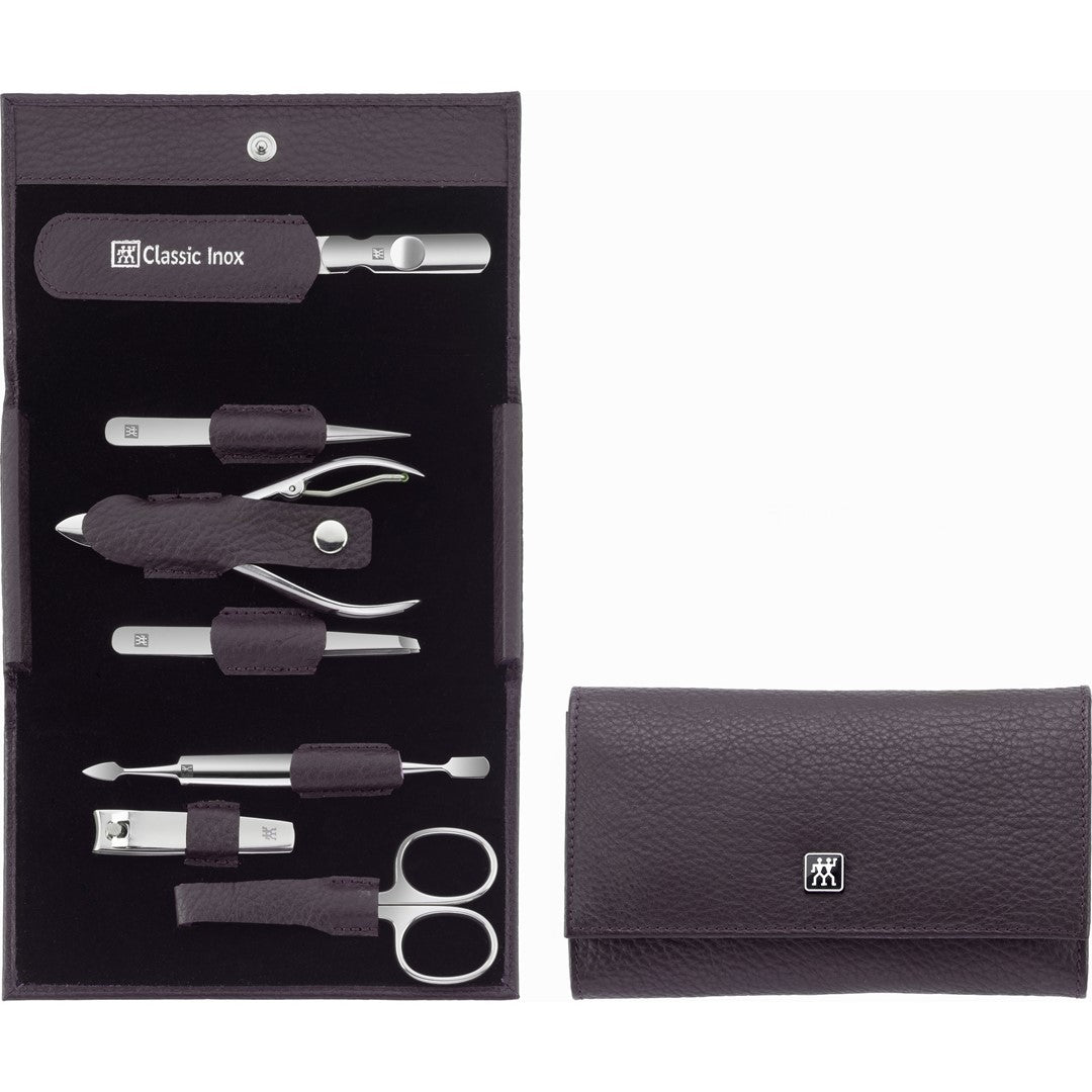 ZWILLING CLASSIC INOX Zestaw podróżny - fioletowe skórzane etui, 7 elementów
