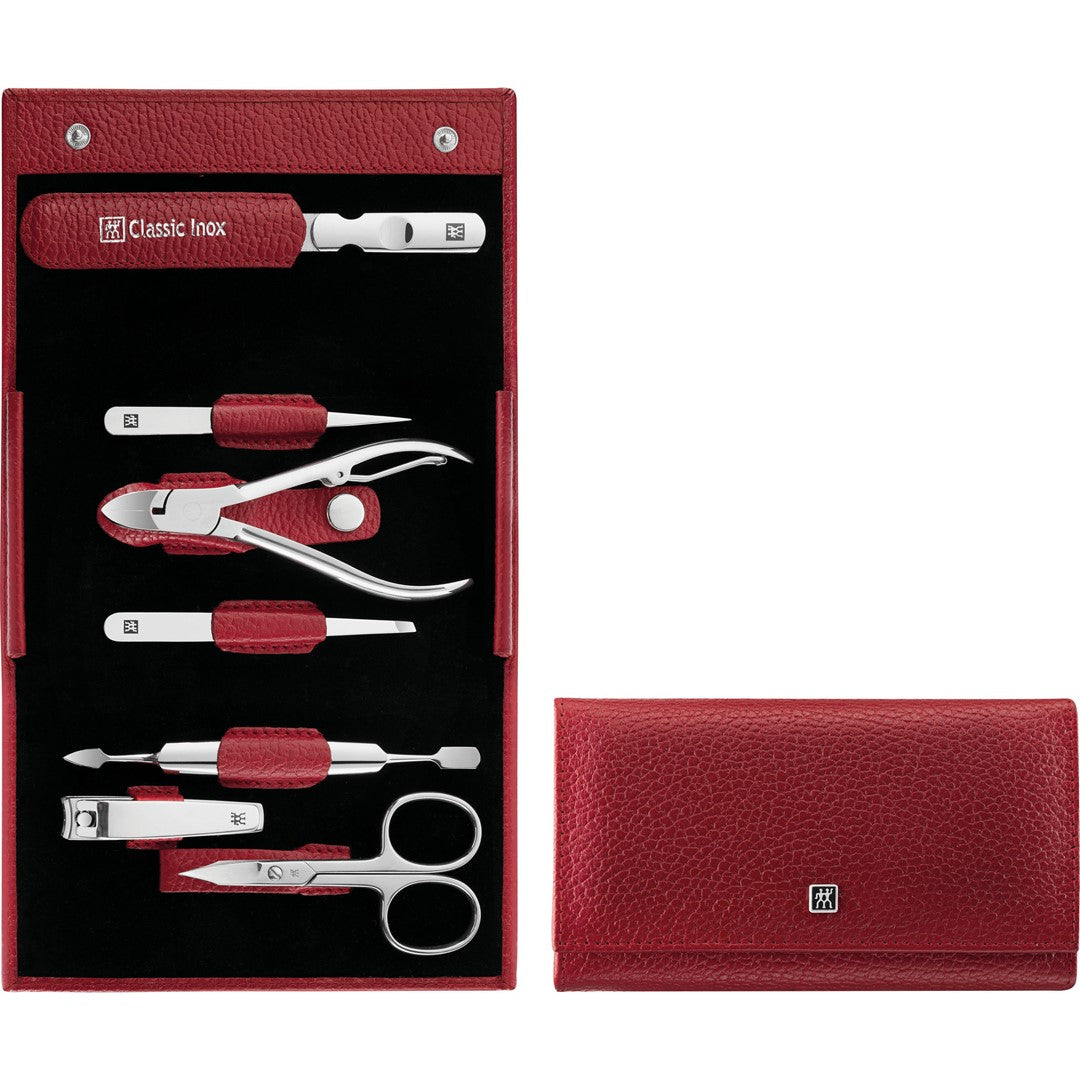 ZWILLING CLASSIC INOX Zestaw do manicure – czerwone skórzane etui, 7 elementów
