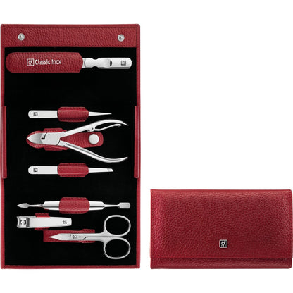 ZWILLING CLASSIC INOX Zestaw do manicure – czerwone skórzane etui, 7 elementów