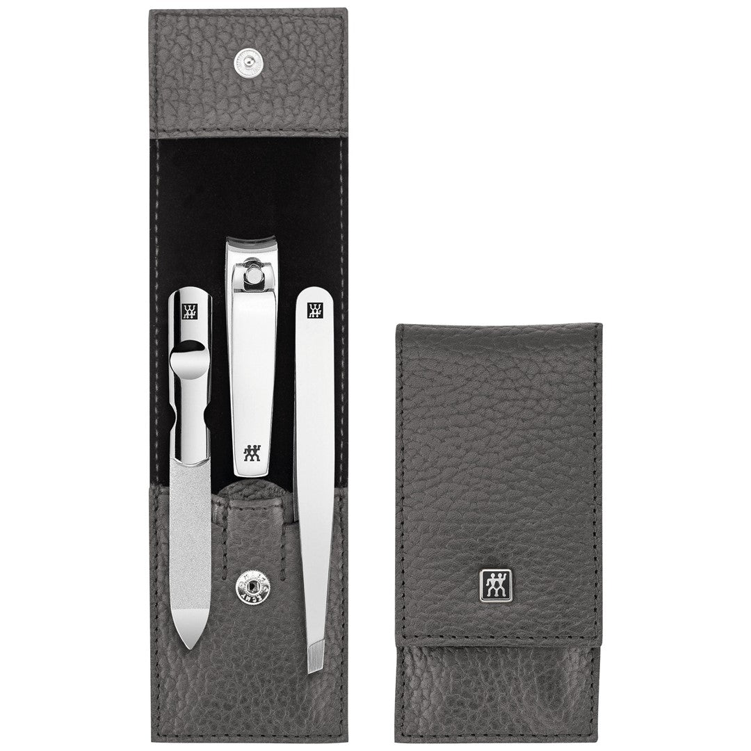 ZWILLING CLASSIC INOX Maniküre-Set – anthrazitfarbenes Lederetui, 3 Teile