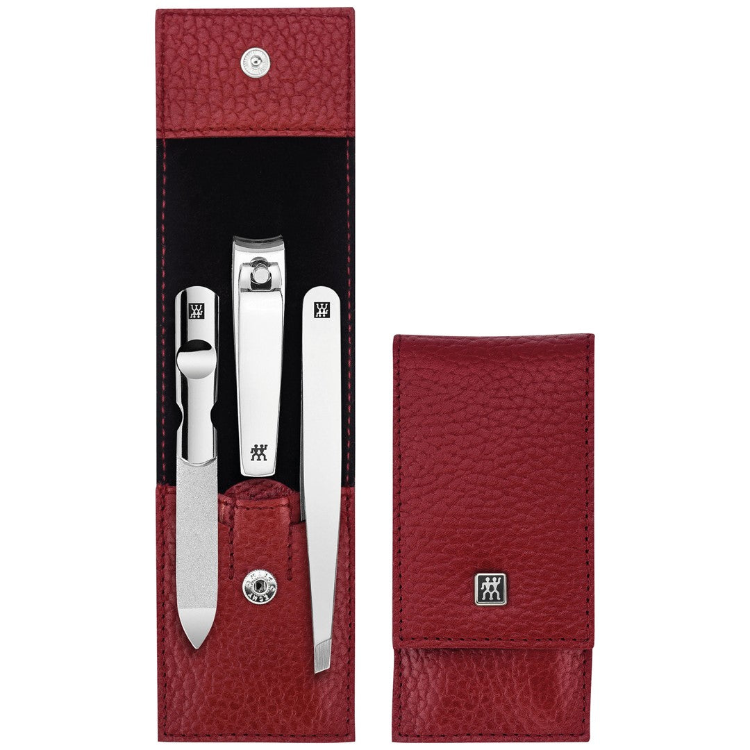 ZWILLING CLASSIC INOX Zestaw podróżny – czerwone skórzane etui, 3 elementy