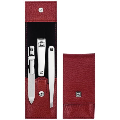 ZWILLING CLASSIC INOX Zestaw podróżny – czerwone skórzane etui, 3 elementy