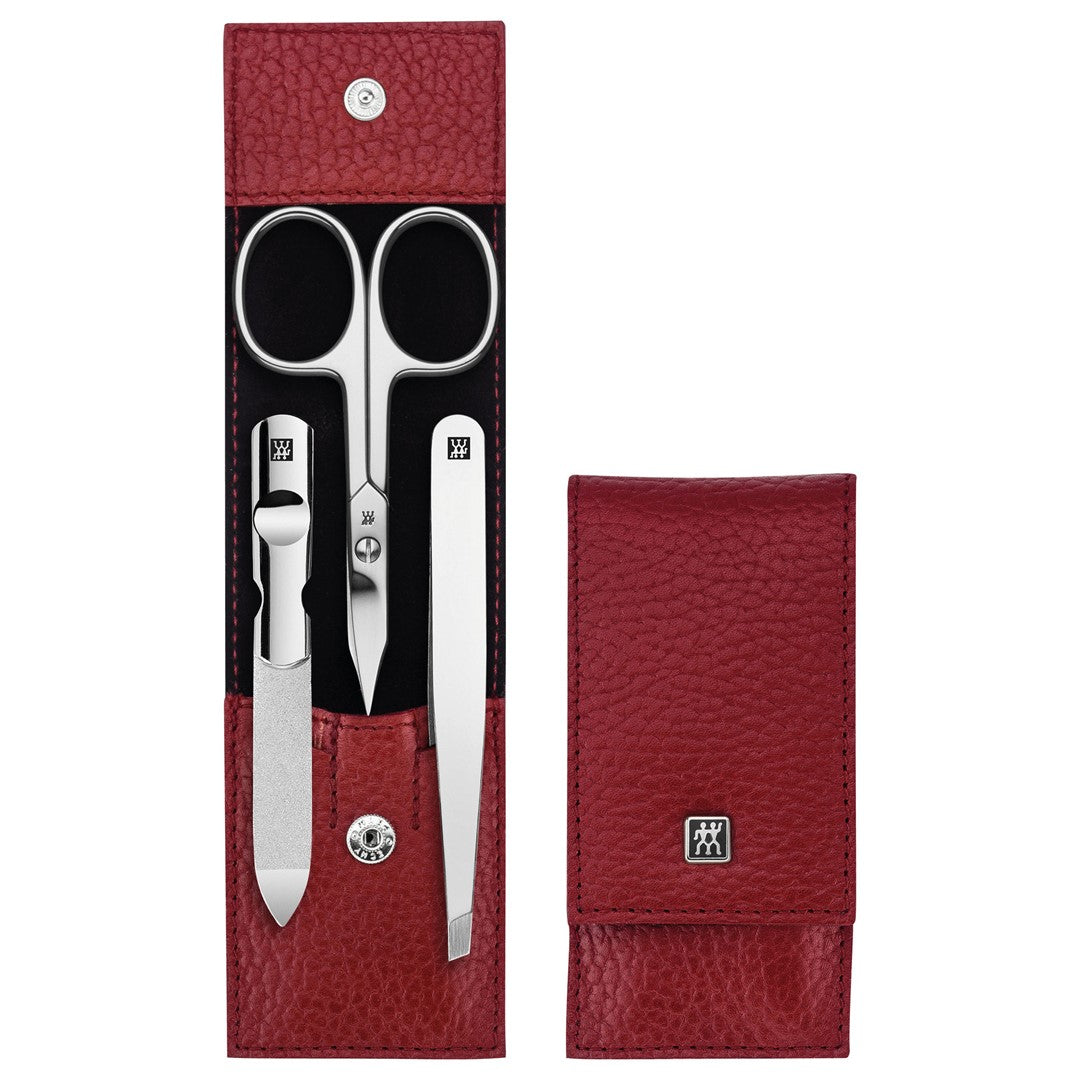ZWILLING CLASSIC INOX Zestaw podróżny – czerwone skórzane etui, 3 elementy