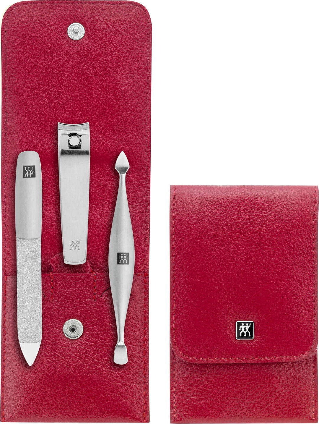 ZWILLING TWINOX Zestaw podróżny - czerwone skórzane etui, 4 elementy