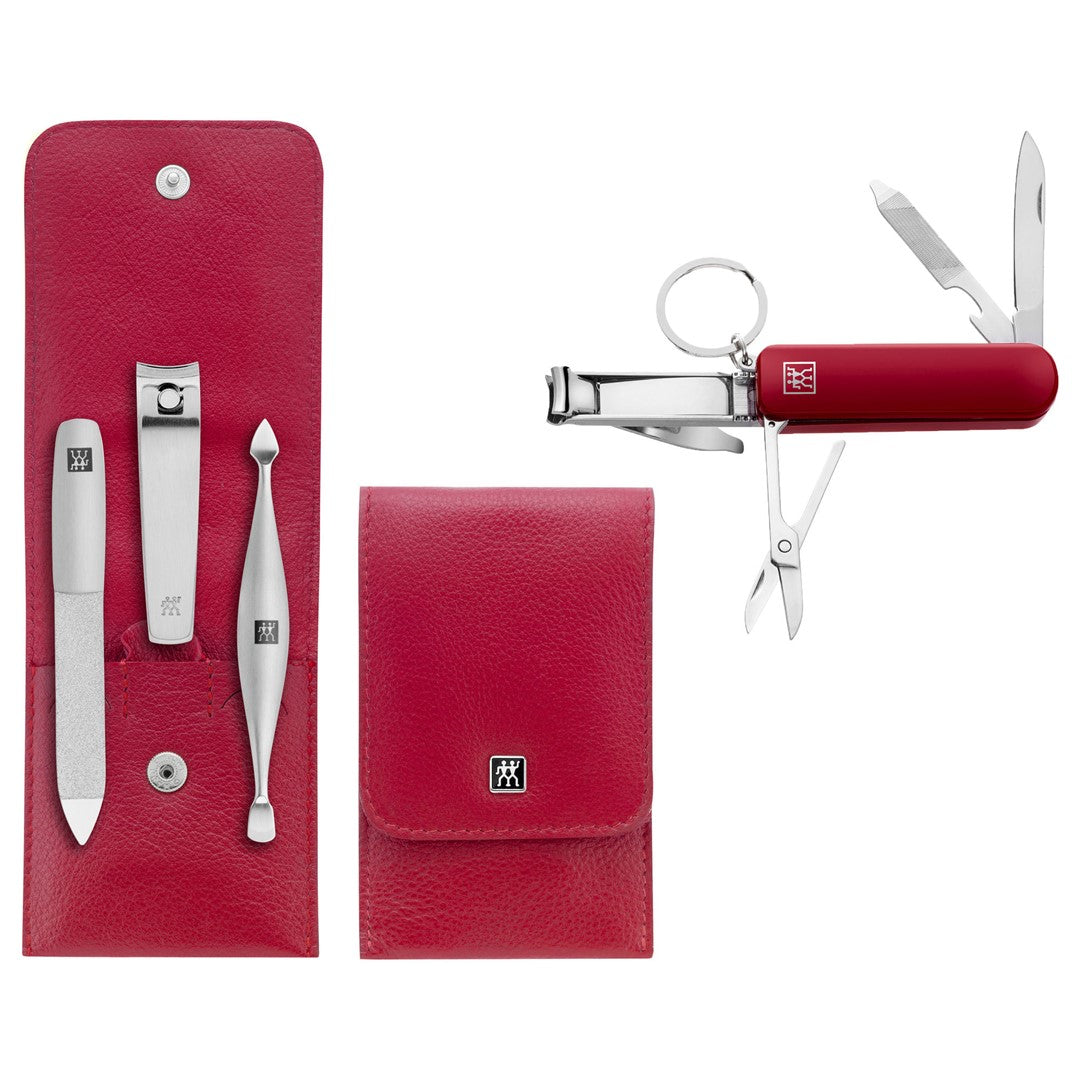ZWILLING TWINOX Zestaw podróżny - czerwone skórzane etui, 4 elementy