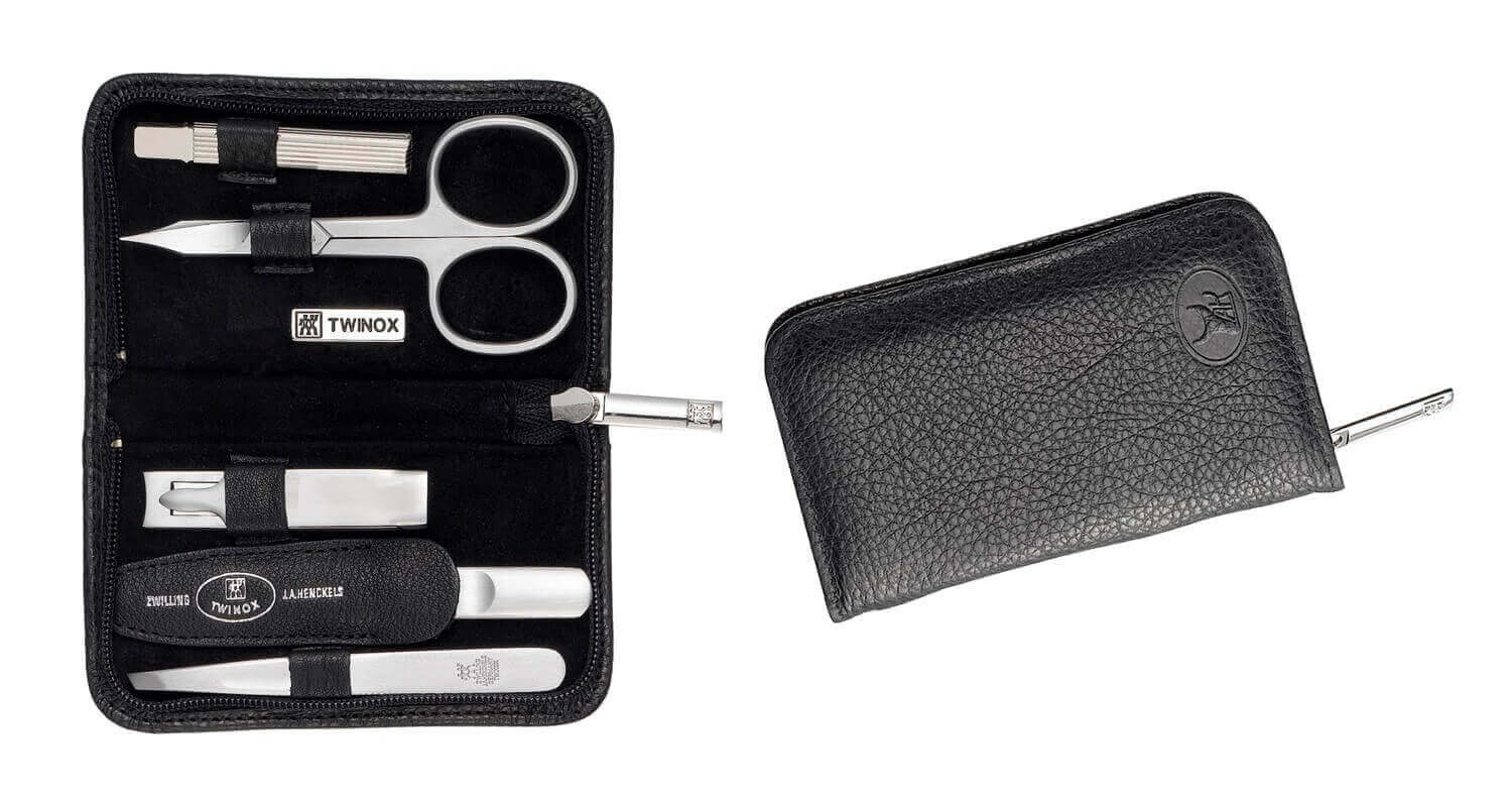 ZWILLING TWINOX Zestaw podróżny - czarne skórzane etui, 5 elementów