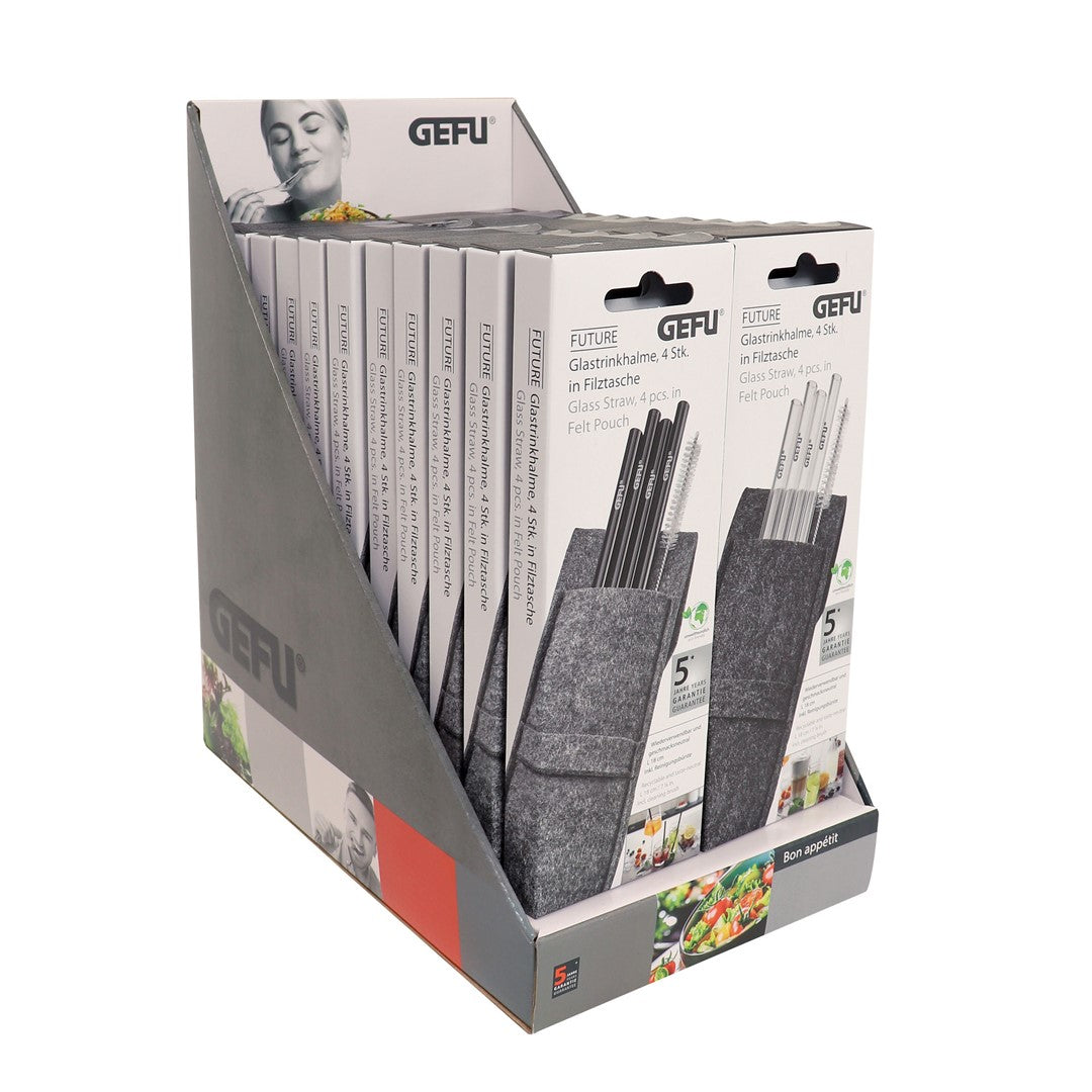 GEFU FUTURE Display 20x Set von 4 schwarzen Trinkhalmen 18 cm