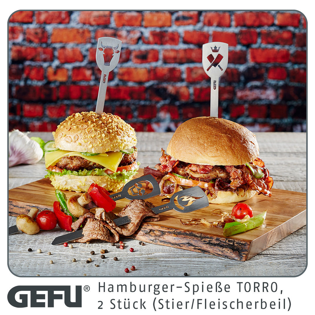 GEFU TORRO Display 20x Set mit 2 Hamburger-Spießen