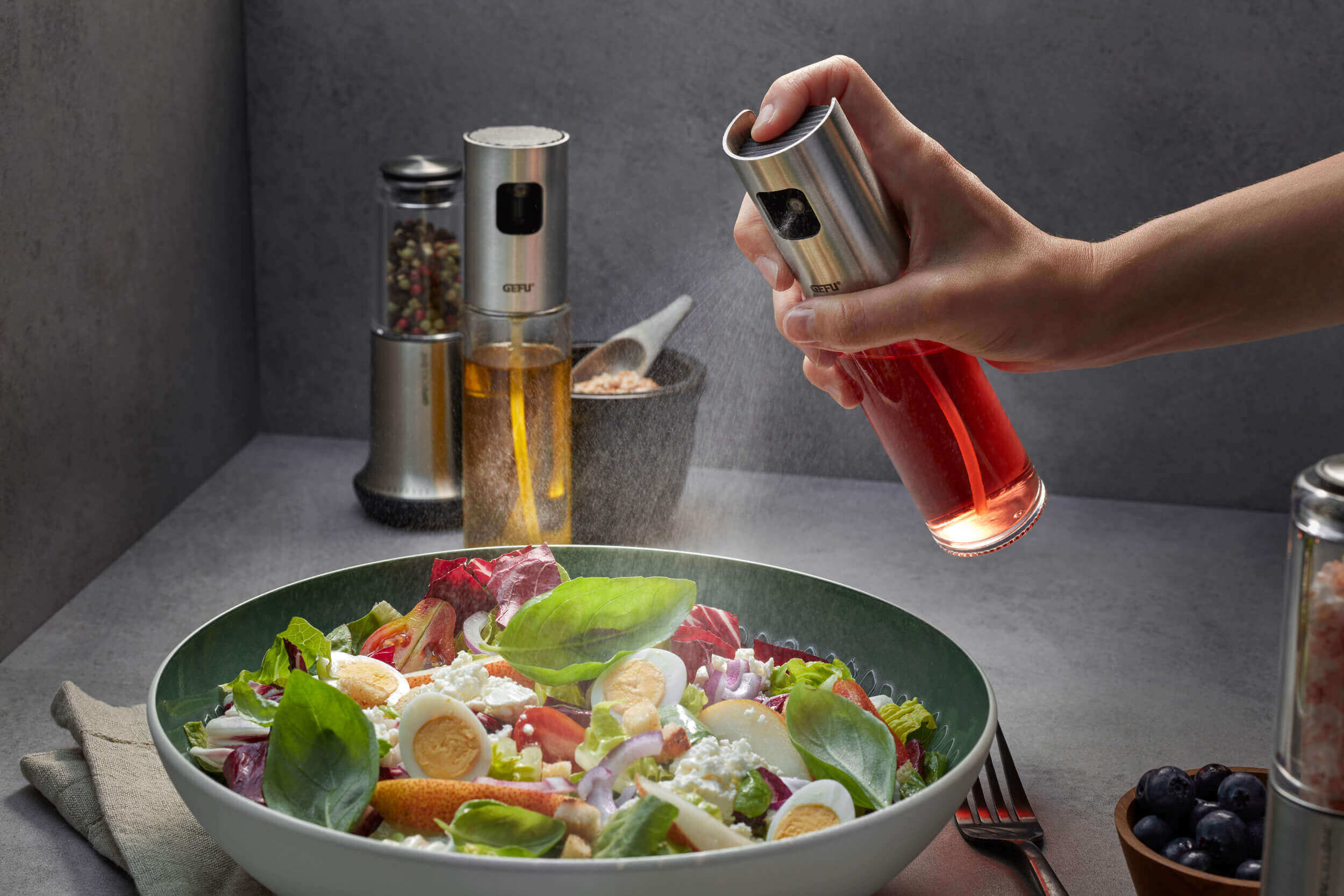 GEFU NEVA Set mit 2 Flaschen für Essig und Öl